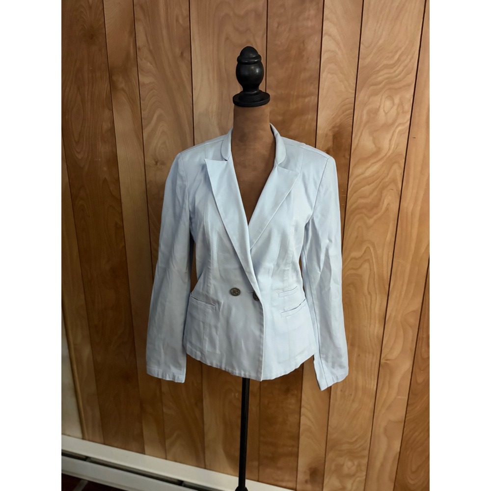 Cabi Light Blue Double‎ Breasted Cotton Stretch Blazer Jacket Style 725 Size 6